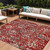 10' X 14' Red Ivory And Dark Gray Floral Washable Indoor Outdoor Area Rug