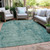 9' X 12' Teal Blue And Gray Geometric Washable Indoor Outdoor Area Rug