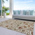 10' X 14' Ivory Brown And Red Floral Washable Indoor Outdoor Area Rug