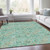 10' X 14' Aqua And Beige Floral Washable Indoor Outdoor Area Rug