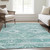 9' X 12' Aqua Turquoise And Ivory Southwestern Washable Indoor Outdoor Area Rug