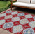 9' X 12' Red And Navy Blue Floral Washable Indoor Outdoor Area Rug