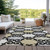 10' X 14' Black Gray And Ivory Trellis Washable Indoor Outdoor Area Rug