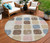 8' Linen Ivory And Denim Blue Round Geometric Washable Indoor Outdoor Area Rug