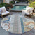 8' Ivory Blue And Brown Round Aztec Washable Indoor Outdoor Area Rug