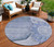8' Sky Blue And Indigo Round Floral Washable Indoor Outdoor Area Rug