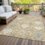 10' X 14' Gold Ivory And Gray Damask Washable Indoor Outdoor Area Rug
