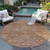 8' Brown And Tan Round Damask Washable Indoor Outdoor Area Rug