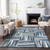 10' X 14' Denim Blue Gray And Ivory Geometric Washable Indoor Outdoor Area Rug