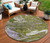 8' Olive Green Purple And Beige Round Abstract Washable Indoor Outdoor Area Rug