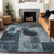 9' X 12' Teal Blue Gray And Charcoal Geometric Washable Indoor Outdoor Area Rug