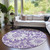 8' X 8' Purple and Ivory Round Floral Washable Non Skid Indoor Outdoor Area Rug