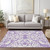 9' X 12' Purple And Ivory Damask Washable Indoor Outdoor Area Rug