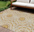8' X 10' Gold Gray And Ivory Floral Medallion Washable Indoor Outdoor Area Rug