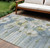 10' X 14' Denim Blue And Sky Blue Floral Washable Indoor Outdoor Area Rug