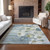 10' X 14' Denim Blue And Sky Blue Floral Washable Indoor Outdoor Area Rug