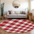 8' Red And Ivory Round Plaid Washable Indoor Outdoor Area Rug