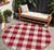 8' Red And Ivory Round Plaid Washable Indoor Outdoor Area Rug