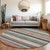 8' Pale Aqua Copper And Taupe Round Striped Washable Indoor Outdoor Area Rug