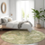 8' Artichoke Green Ivory And Tan Round Floral Washable Indoor Outdoor Area Rug