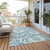 8' X 10' Denim and Ivory Floral Washable Non Skid Indoor Outdoor Area Rug