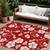 10' X 14' Red Ivory And Gray Floral Washable Indoor Outdoor Area Rug
