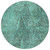 8' Teal Blue And Charcoal Round Geometric Washable Indoor Outdoor Area Rug