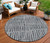 8' Charcoal And Gray Round Striped Washable Indoor Outdoor Area Rug