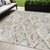 8' Ivory And Cream Round Geometric Washable Indoor Outdoor Area Rug