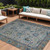 10' X 14' Pewter And Teal Blue Floral Washable Indoor Outdoor Area Rug