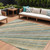 10' X 14' Beige Gold And Sage Striped Washable Indoor Outdoor Area Rug