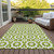 9' X 12' Lime Green Ivory And Beige Floral Medallion Washable Indoor Outdoor Area Rug