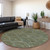 8' Olive Green Fern Green And Silver Round Geometric Washable Indoor Outdoor Area Rug