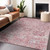 9' X 12' Pink And Gray Damask Washable Indoor Outdoor Area Rug