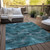 8' X 10' Teal Blue Aqua And Gray Abstract Washable Indoor Outdoor Area Rug Transitional Style - Teal Blue, Aqua, Gray Color