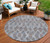 8' Sky Blue And Silver Round Geometric Washable Indoor Outdoor Area Rug