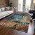 9' X 12' Teal Blue Black And Copper Abstract Washable Indoor Outdoor Area Rug