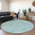 8' Teal Blue And Ivory Round Striped Washable Indoor Outdoor Area Rug