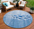 8' Sky Blue And Navy Blue Round Nautical Washable Indoor Outdoor Area Rug