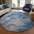8' Denim Blue And Sky Blue Round Abstract Washable Indoor Outdoor Area Rug Transitional Style - Denim Blue, Sky Blue Color