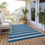 10' X 14' Blue and Ivory Striped Washable Indoor Outdoor Area Rug