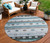 8' Teal Blue Brown And Ivory Round Striped Washable Indoor Outdoor Area Rug - Teal Blue, Brown, Ivory