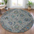 8' Pewter And Teal Blue Round Floral Washable Indoor Outdoor Area Rug