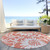 8' X 8' Salmon and Ivory Round Floral Washable Non Skid Indoor Outdoor Area Rug