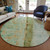 8' Olive Green And Blue Round Abstract Washable Indoor Outdoor Area Rug