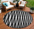 8' Black Ivory And Gray Round Geometric Washable Indoor Outdoor Area Rug