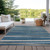 10' X 14' Denim Blue And Gray Striped Washable Indoor Outdoor Area Rug - Denim Blue, Gray