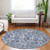 8' Navy Blue And Sky Blue Round Damask Washable Indoor Outdoor Area Rug