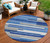 8' Navy Blue And Denim Blue Round Striped Washable Indoor Outdoor Area Rug