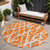 8' Round Orange and White Round Abstract Washable Non Skid Indoor Outdoor Area Rug